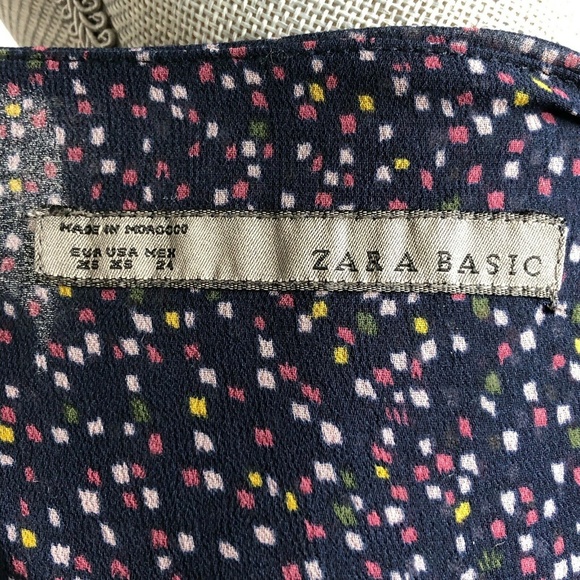 Zara Blouse Tie Front Elbow Length Sleeve Floral - Picture 4 of 5